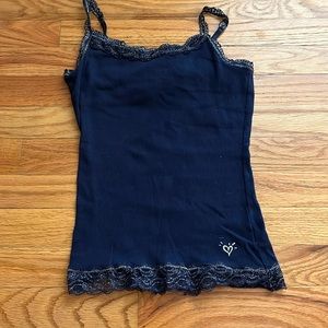Vintage, Early 2000s, Y2k lace navy blue tank top